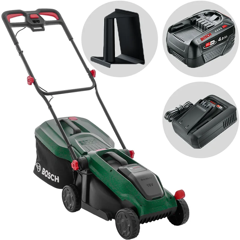 Bosch Rotak18V-34 - Tondeuse à gazon à batterie - 18 V/4 Ah - Largeur de coupe 34 cm