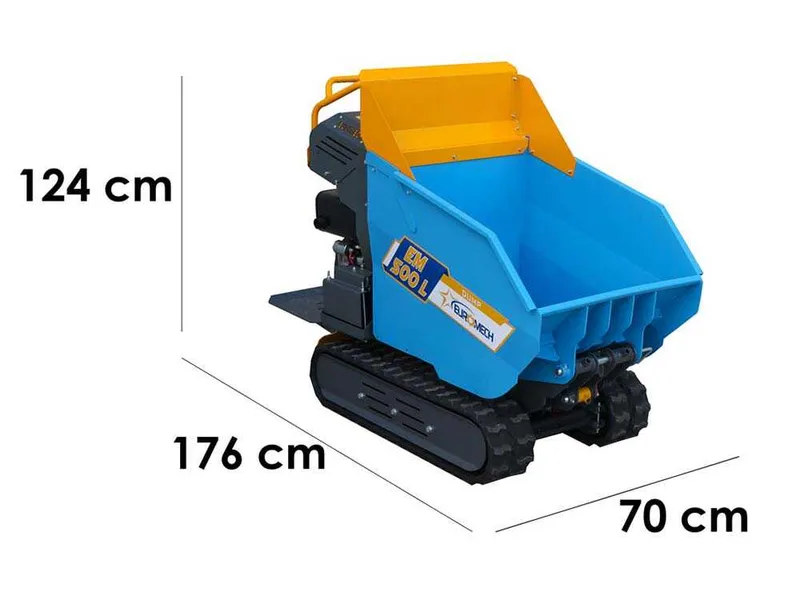 EuroMech EM500L-Dump - Brouette à moteur avec benne dumper hydraulique 500Kg - Transmission hydrostatique