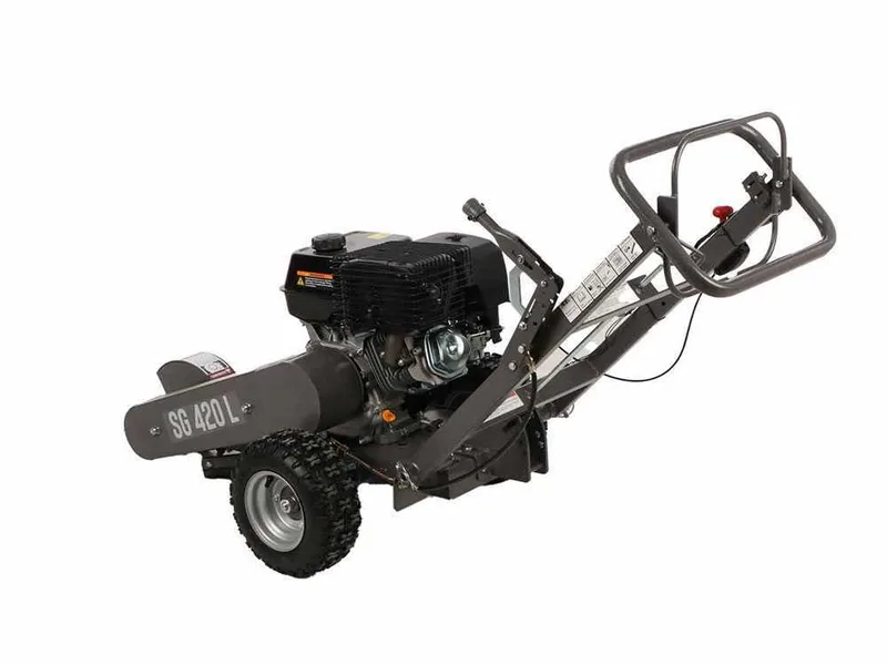 BlackStone SG 420 L - Rogneuse de souches - Moteur Loncin de 420 cm3 - Disque de coupe avec 8 marteaux en carbure de tungstène