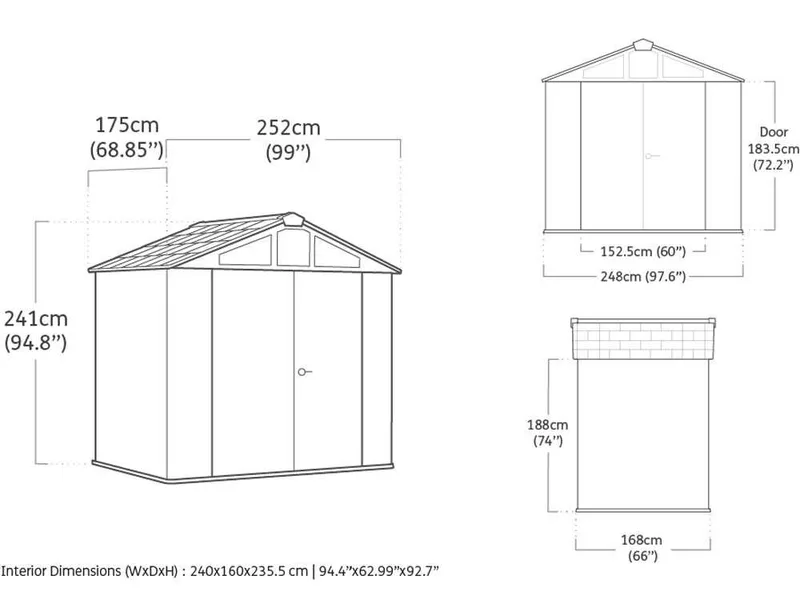 Keter Stronghold 8X6 - Abri de jardin - Avec porte à double battant - 249 × 178 × 241 cm