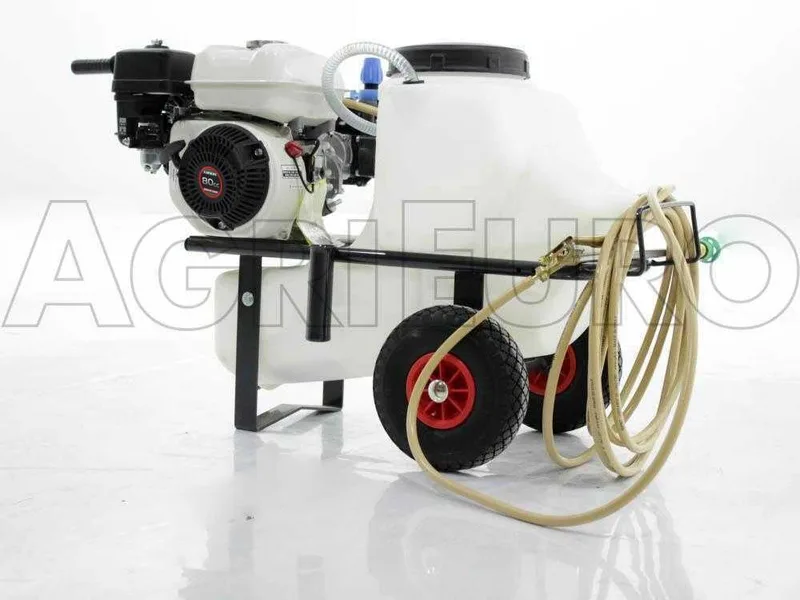 Groupe motopompe de pulvérisation Comet MTP MC 25 - Loncin 148F-2 sur chariot et cuve 55 l