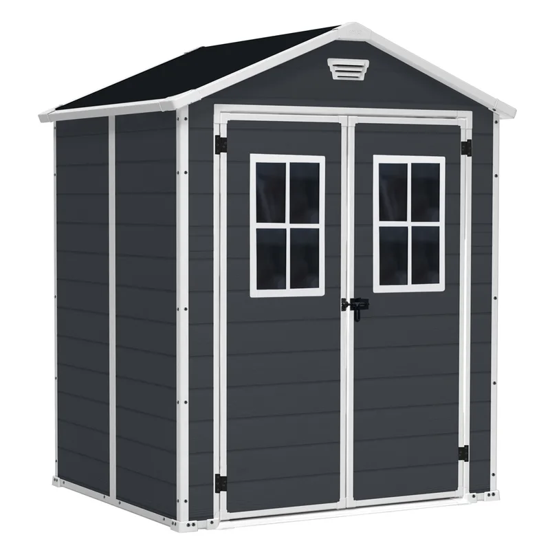 Keter Manor noir - Abri de jardin - Avec fenêtres frontal - 185x152x226 cm