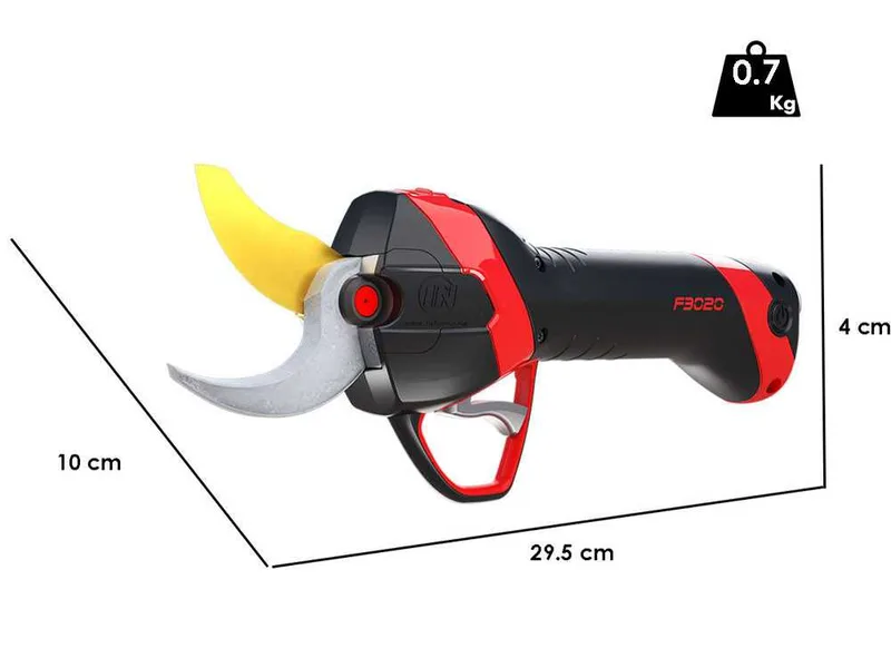 Sécateur électrique de taille Infaco F3020 sur perche de rallonge en carbone fixe 227 cm - Batterie et harnais inclus - Diamètre de coupe 40 mm