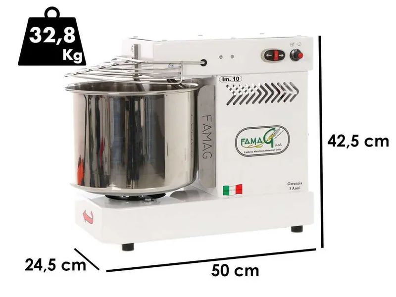 Pétrin à spirale Famag Grilletta IM 10 haut niveau d'hydratation - 10 vitesses - Capacité de la cuve 10 Kg 13 litres