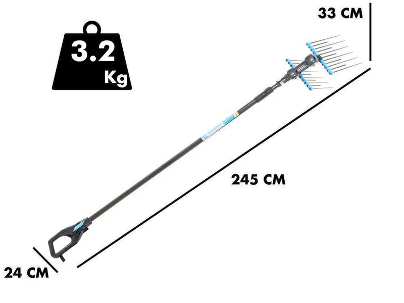 Campagnola Alice STAR 58 PLUS - Peigne vibreur électrique à batterie de type automobile avec câble fourni - Perche télescopique en carbone de 245 à 330 cm