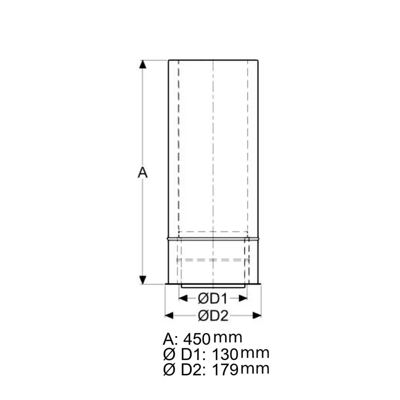 Schiedel douille double paroi Ø130 isolée, raccourcissable pour ICS Ø180 mm double paroi brillant