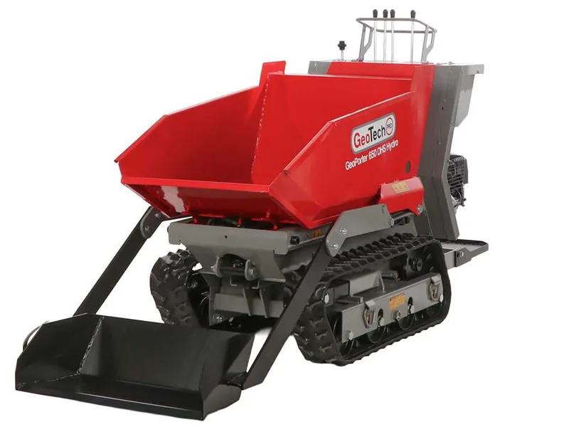 GeoTech Pro GeoPorter 650 DHS Hydro - Brouette motorisée à chenilles avec benne dumper 650 kg et pelle - Transmission hydrostatique