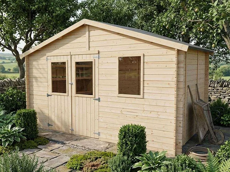 Alce Sara 396x396 - Abri de jardin en bois - Avec fenêtres - 396 x 396 x 236
