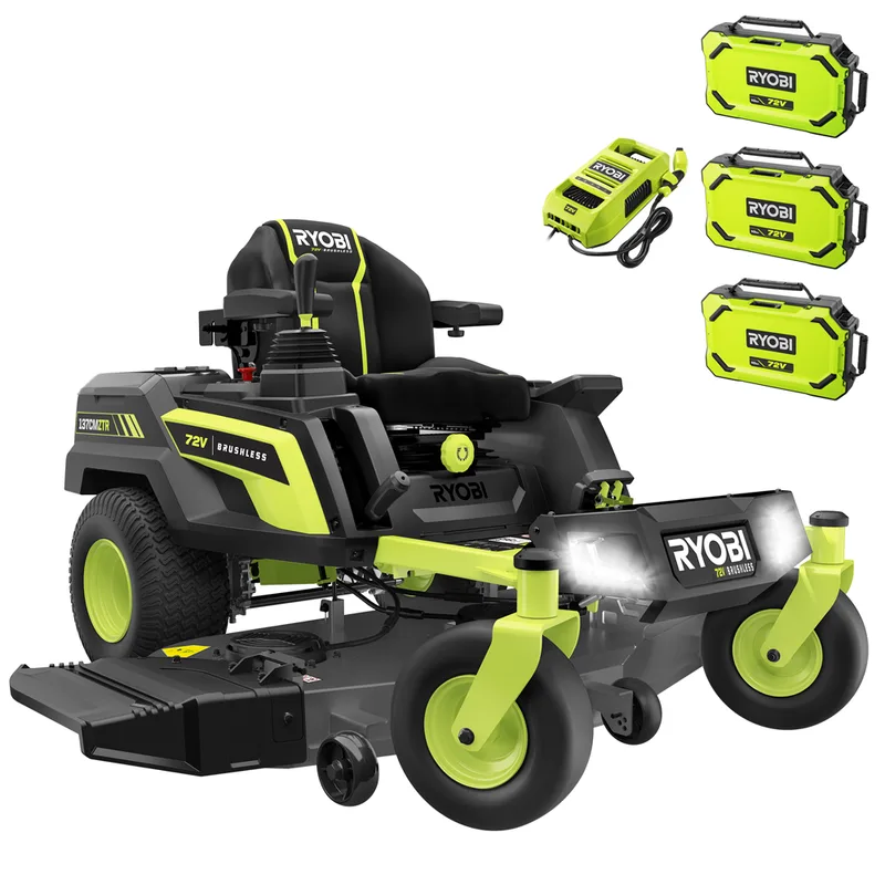 Ryobi ZTRX137 - Tondeuse autoportée à batterie et rayon de braquage zéro - 72V/30Ah - coupe de 137cm - 2en1