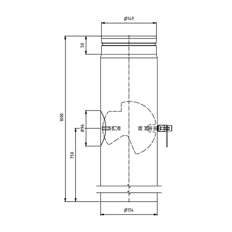 Raik tuyau LS diamètre 150x1000x2,00mm rétréci avec porte intégrée avec modérateur de tirage noir