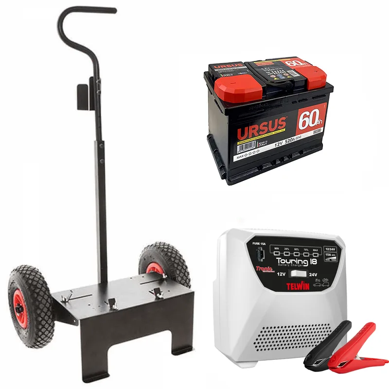 Kit complet : chariot Volpi + batterie 60 Ah + chargeur de batterie Telwin Touring 18