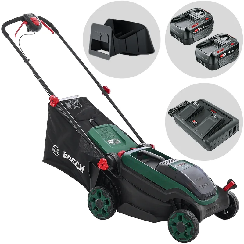 Bosch Rotak18V2-38 - Tondeuse à gazon sans fil - 2X18 V/4 Ah - Largeur de coupe 38 cm