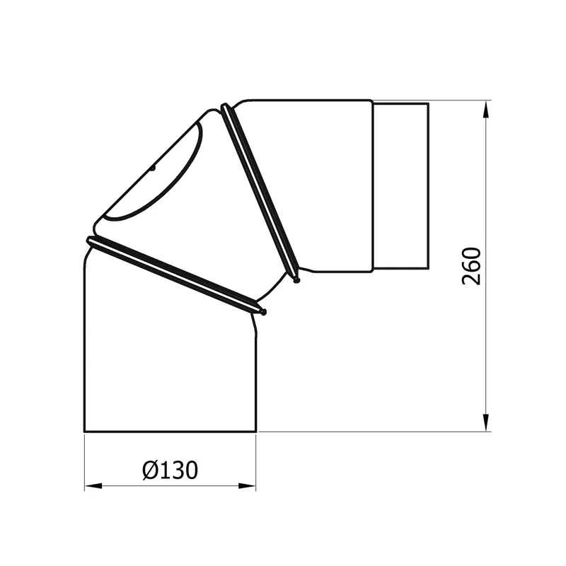 Raik Basic coude de tuyau de fumée 130mm noir 0–90° avec porte pour tuyau de fumée / conduit de fumée