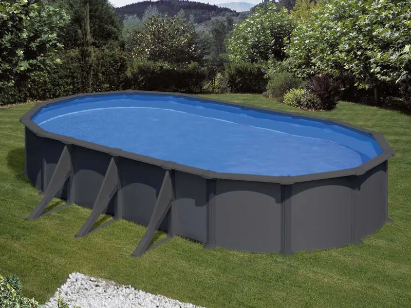 Gre Anthracite Ovale 730x375x132 cm - Piscine hors-sol en acier