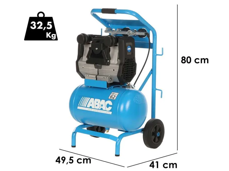 Abac hockenheim quiete OS20 - Compresseur d'air électrique monophasé insonorisé, sans huile - Moteur 2 CV - 20 L