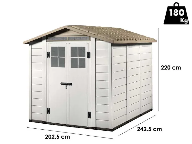Garofalo Tuscany Evo 240 - Abri de jardin - Avec fenêtres et porte à double battant - 202,5 x 242,5 x 220 cm