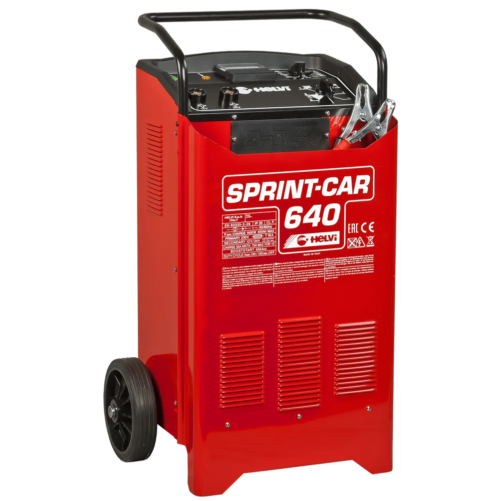 Helvi sprint CAR 640 - Chargeur de batterie et démarreur sur chariot - 12/24V