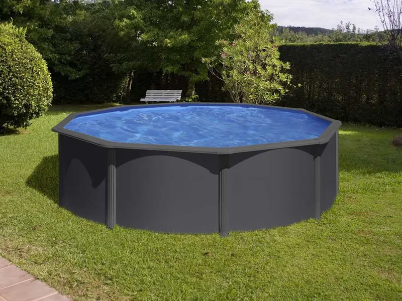 Gre Anthracite Ronde Ø350 x 132 cm - Piscine hors-sol en acier