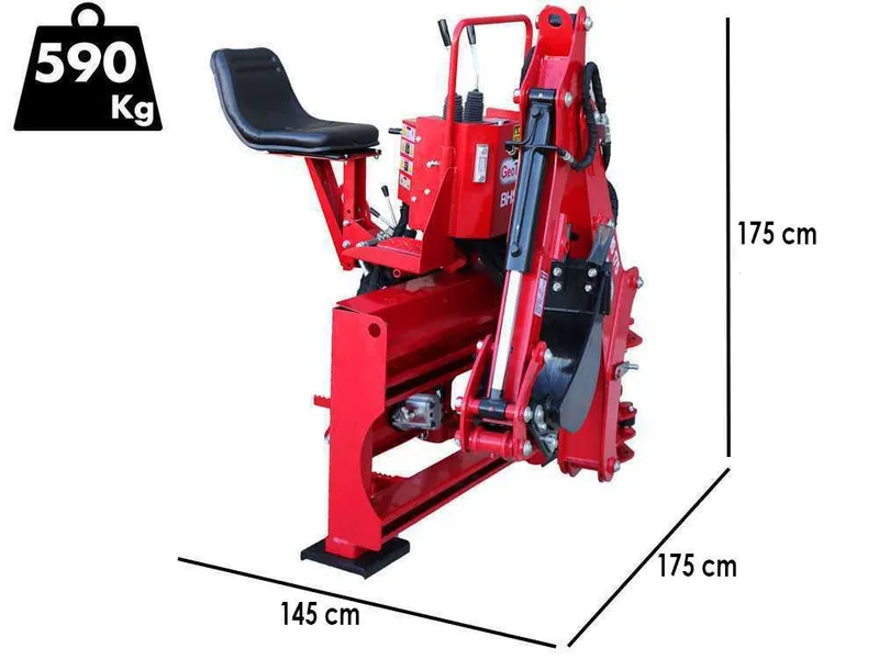 GeoTech Pro BHS 195 - Pelle rétro pour tracteur avec déplacement latéral