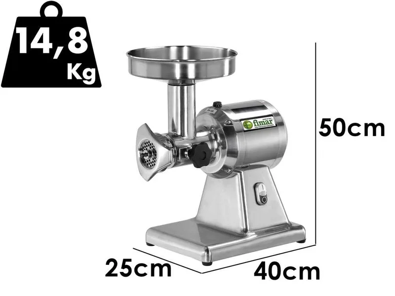 Fimar TC12S - Hachoir à viande électrique - 230V - 1CV - Groupe de hachage INOX - Sans inverseur de marche