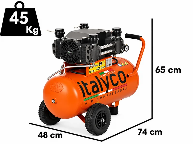 Italyco KP 50/3 OL - Compresseur d'air électrique monophasé silencieux - Oil-less - Moteur 3 CV - 50 l