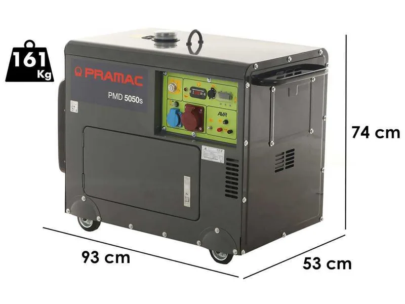 Pramac PMD5050s - Groupe électrogène 3,6 kW triphasé diesel insonorisé - Avec roues