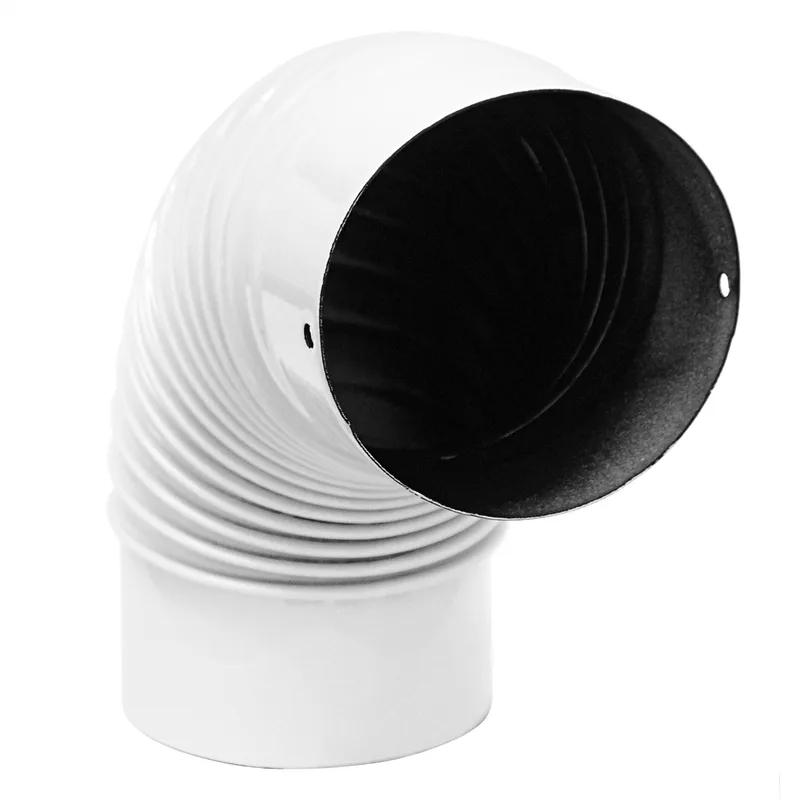 Coude de conduit de fumée / Coude de tuyau de poêle émaillé 130mm - Coude à 90° nervuré blanc