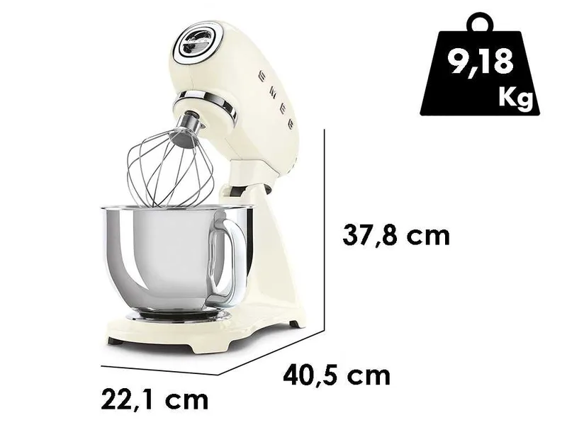 Smeg Full Color Crème - Batteur mélangeur planétaire - Cuve en acier inoxydable de 4,8 litres