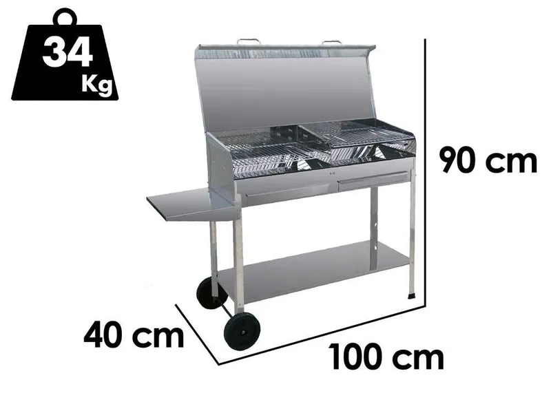 Mille Achille Big - Barbecue à charbon en acier inox artisanal - 2x 47,5x37 cm