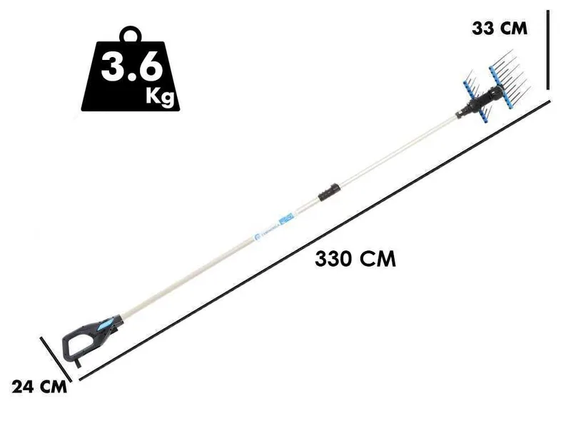 Campagnola Alice STAR 58 PLUS - Peigne vibreur électrique à batterie de type automobile avec câble inclus - Perche télescopique en aluminium de 245 à 330 cm