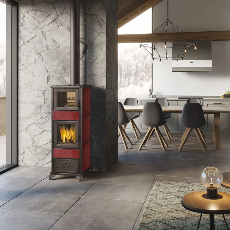 EK63 Decor C Evo Poêle à bois céramique bordeaux