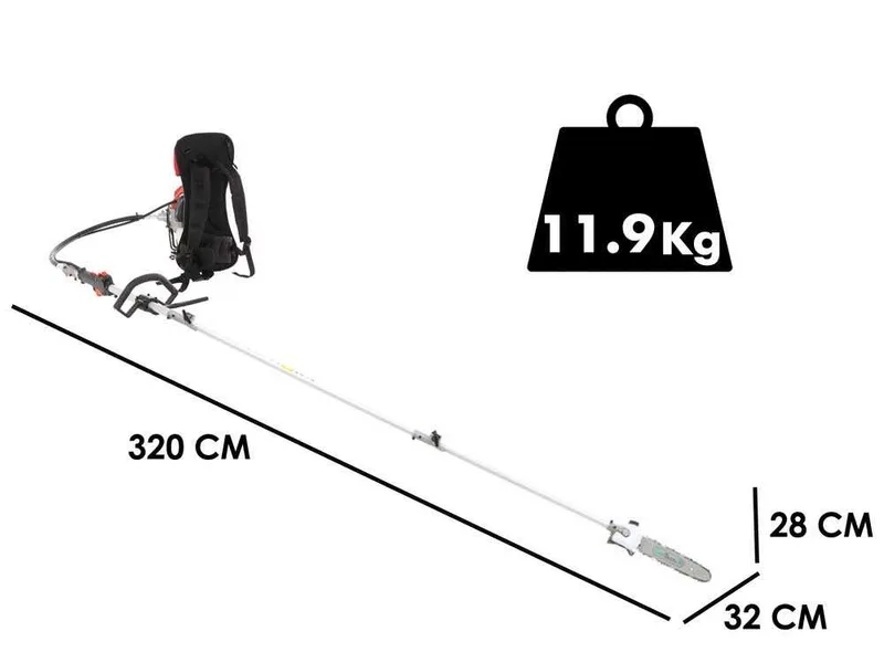 Élagueuse thermique à dos 2 temps GeoTech GT-2 52 BP avec perche de rallonge - 52 cm3