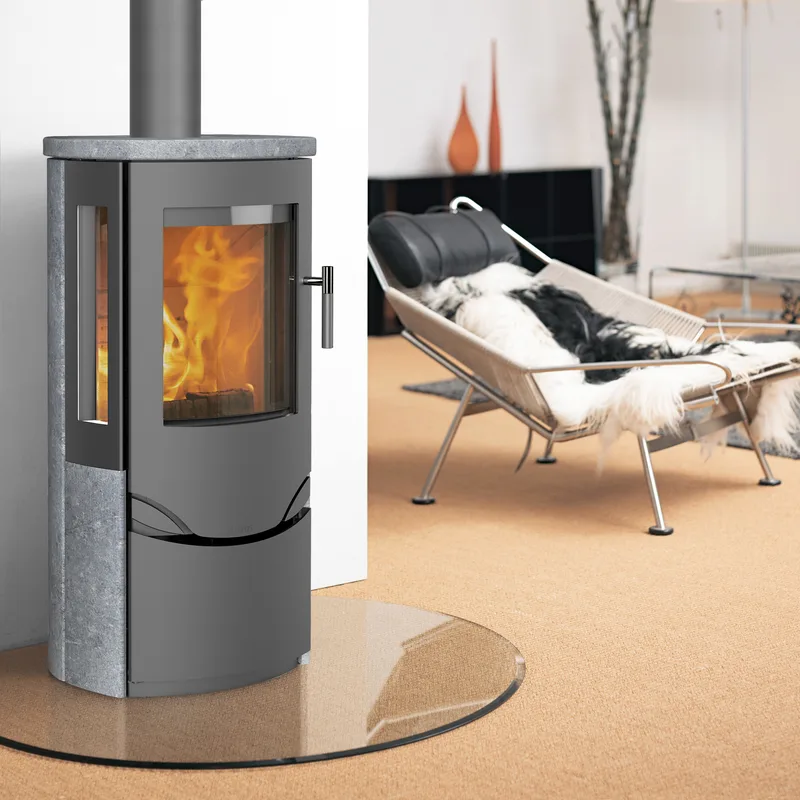 Lotus Prio 6 Poêle à bois Gris/ Pierre ollaire / Verre latéral, RR arrière ou RR supérieur