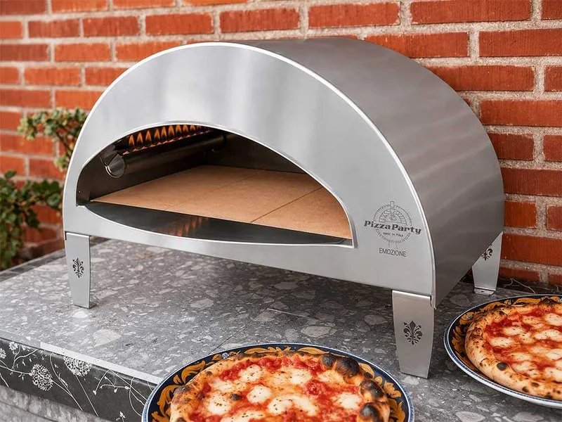 Pizza Party Emozione Silver - Four à pizza à gaz d'extérieur - Chambre de cuisson 40 x 70 cm - Sole en briques réfractaires