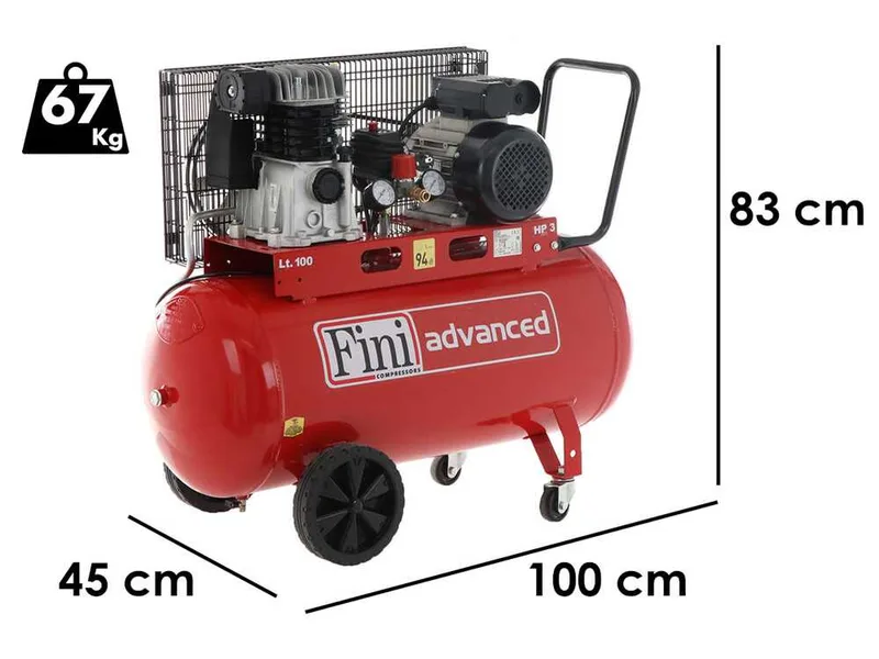 Fini Advanced MK 103-100-3M - Compresseur électrique monophasé à courroie - Moteur 3 CV - 100 L