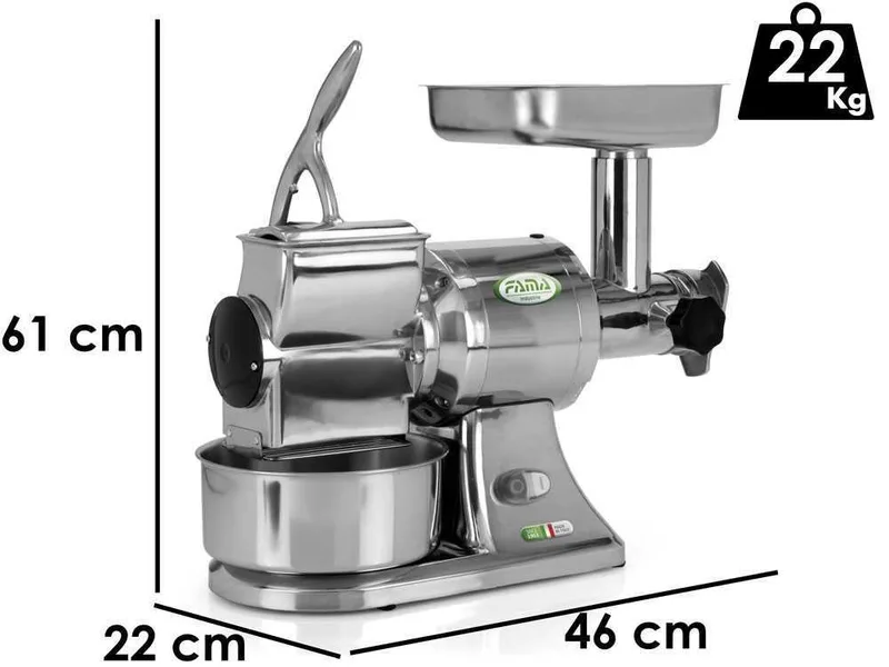 Fama TG12 - Hachoir à viande électrique - Râpe intégrée - Groupe de hachage en acier inox - 230V