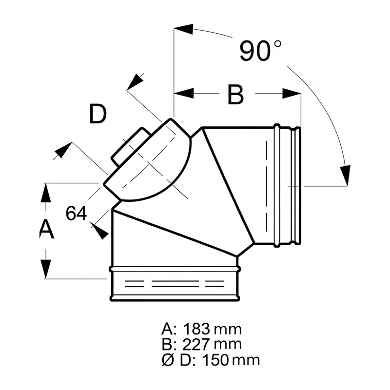 Schiedel ICS coude 90° Ø180 mm avec trappe de visite pour combustibles solides double paroi brillant