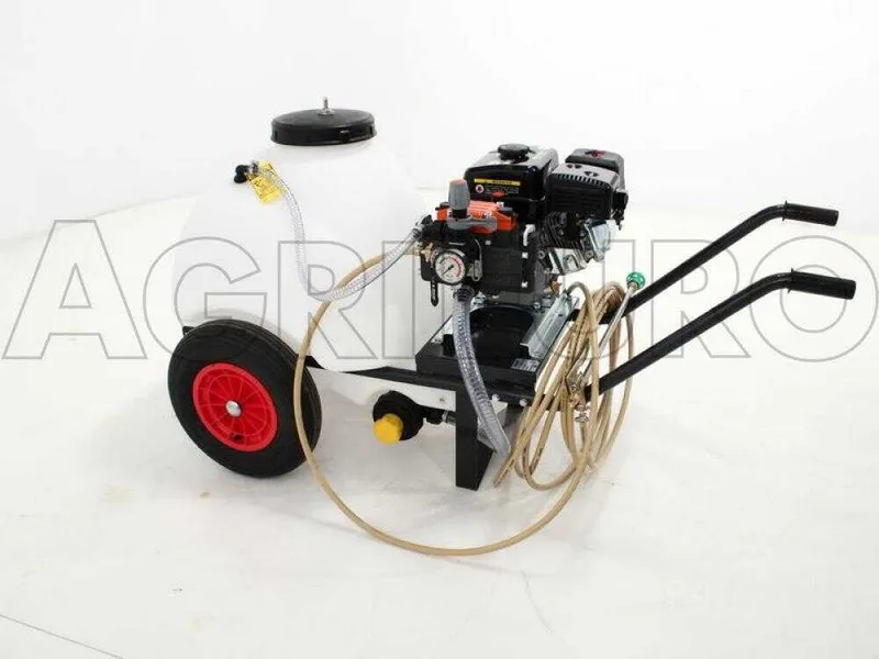 Groupe motopompe de pulvérisation Comet MP 30 - Loncin G 200 F sur chariot réservoir 120 lt avec crochet