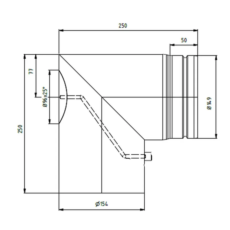Raik coude LS diamètre 150/90° rétréci 2-pièces avec porte insérée noir