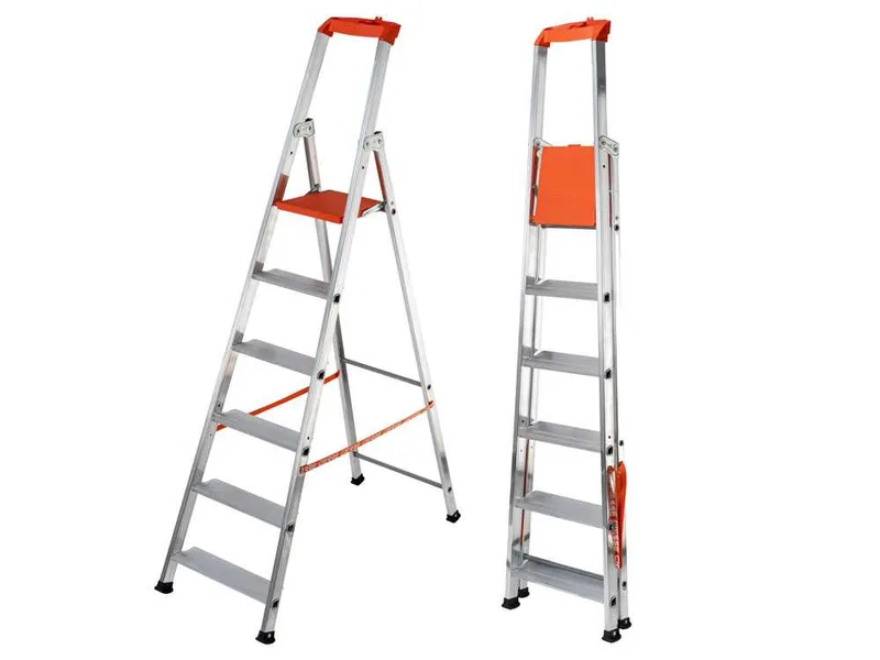 Gierre Stabila AL730DS - 6 marches, 1.96 m - Échelle en aluminium avec tréteau