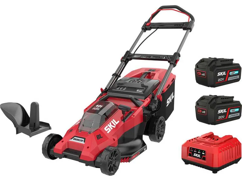 Skil 0140 BA - Tondeuse à gazon à batterie - 2x20V/4ah - Coupe 43 cm - Coupe-bordures en cadeau