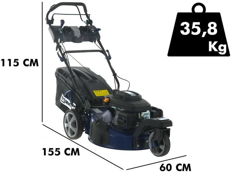 BullMach CERBERO 53 - Tondeuse à gazon thermique tractée - Coupe 53 cm - 4 en 1