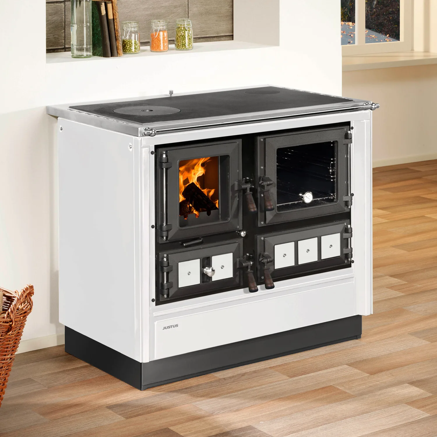 Justus Rustico-90 2.0 Cuisinière en acier blanc, four à droite
