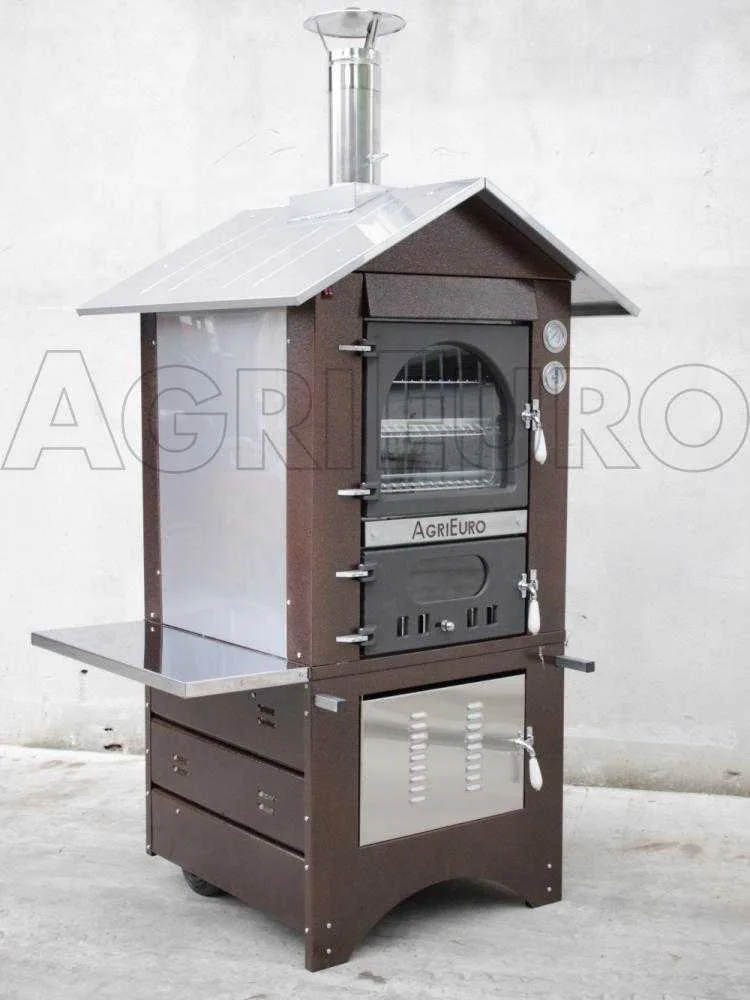 AgriEuro Medius 60 Deluxe EXT - Four à bois en acier d'extérieur - Cuivre émaillé - Inox