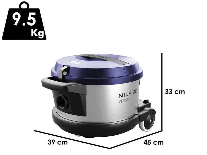 Nilfisk VP 930 Eco Pro Hepa Blu HF EU - Aspirateur ULTRA silencieux - Bidon en acier de 15 L - 760W