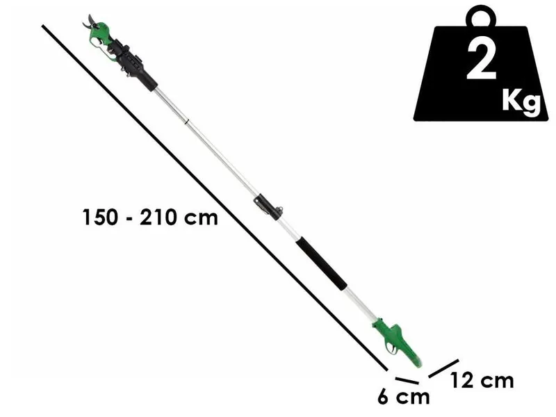 GreenBay TopCut 28 - Sécateur électrique de taille sur perche - 2x 16.8V 2Ah - 150/210 cm - Diamètre de coupe 28 mm