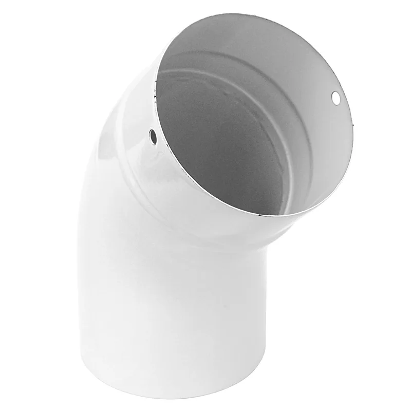 Coude de conduit de fumée / Coude de tuyau de poêle émaillé 150 mm - Coude lisse à 45° Blanc