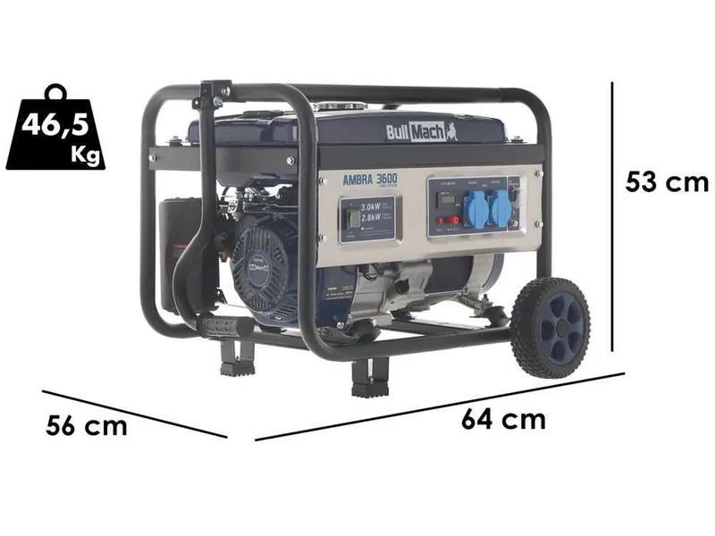 BullMach AMBRA 3600 - Groupe électrogène 3 Kw monophasé - Version sur chariot
