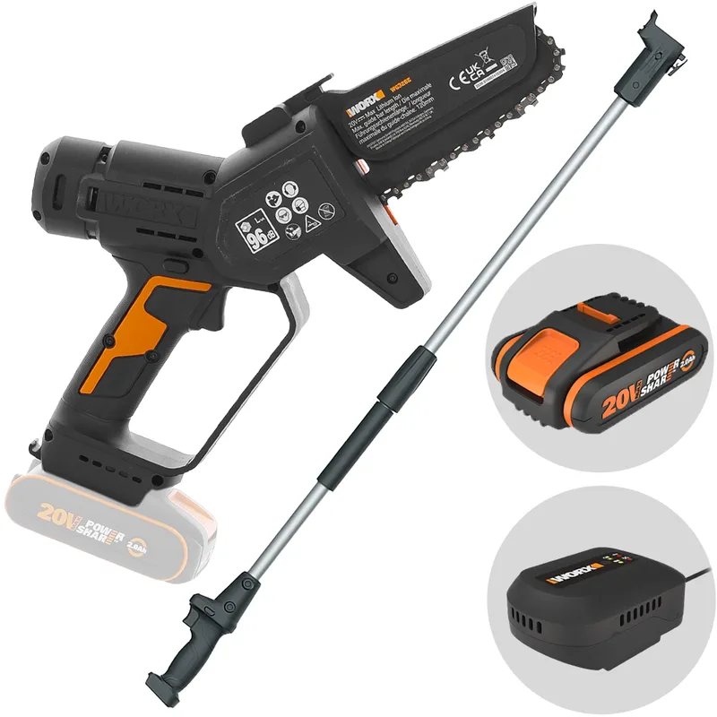 Worx WG326E - Élagueuse sur batterie + perche de rallonge de 125 cm - 20 V 2 Ah