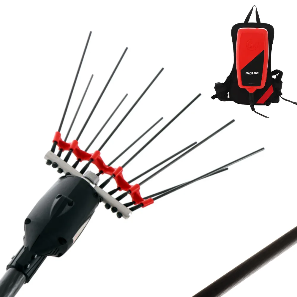 Peigne vibreur électrique à batterie Infaco V5000P3EF sur perche fixe de 250 cm - Batterie à dos incluse